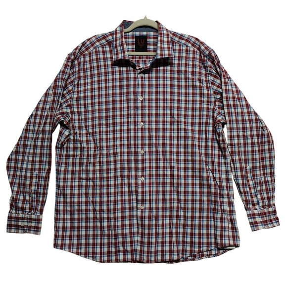 Linea Uomo Mens 3X Red and Blue Plaid Long Sleeve Button-Down Shirt - Picture 1 of 6